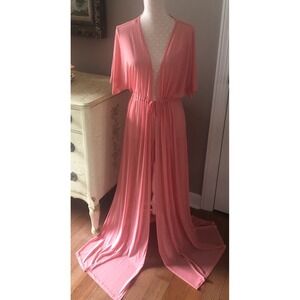 Mesh Sheer Long Robe Drawstring Tie Kimono Robe Apricot ReVamped Women Medium